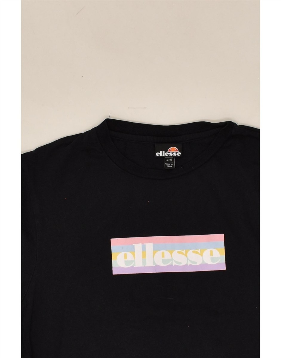 ELLESSE Womens Graphic T-Shirt Top UK 10 Small Black Cotton OB11 View 3