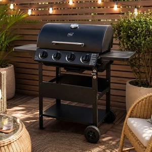 Neo 4 Burner Steel Gas BBQ Grill Outdoor Side Shelves Bottle Opener Warming Rack