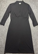 Connected Apparel Women's Size 10 Black Sheath Dress 3/4 Sleeves V Neck