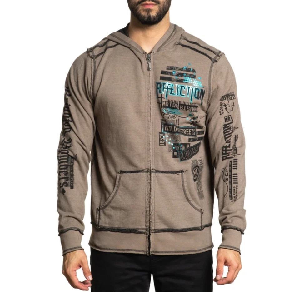 Sudadera con Capucha Affliction Para Hombre “BRIGHTON BOMBERS” Reversible Gráfico Laminado Cremallera Nueva con Etiquetas Foto 2 de 4