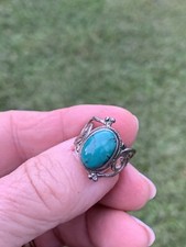 Turquoise Ring .925 Sterling Silver Scroll Band Sz 5 1/2