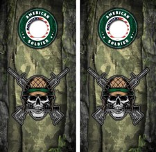 American Soldier Skull Cornhole Board Wrap LAMINATED Decal Vinyl Sticker 4356