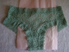 New Victoria  s Secret Green Floral Lace with Back Elastic Peep Hole Cheeky Panty