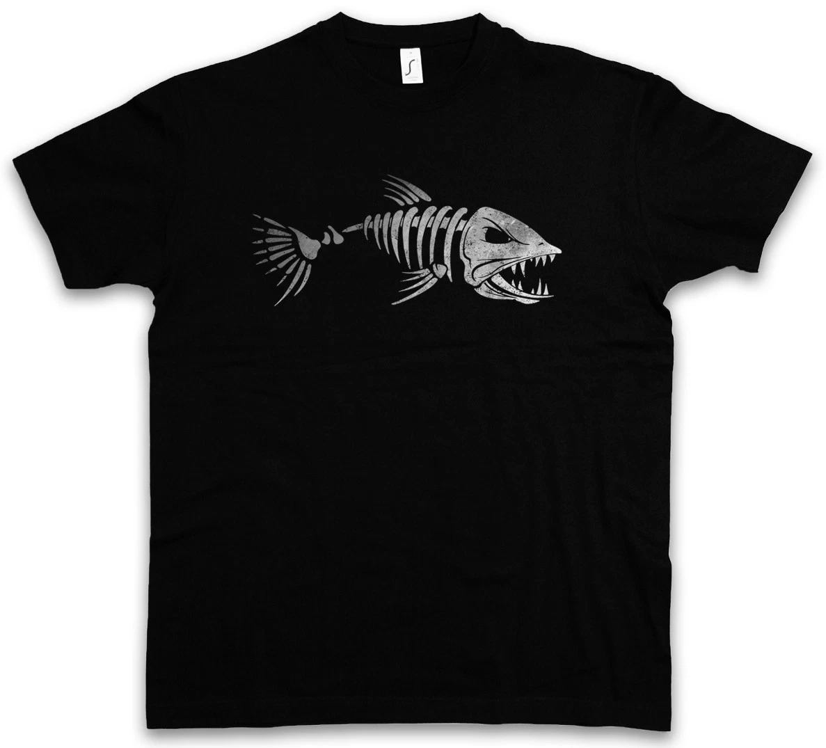 FISH SKELETON T-SHIRT Fishing Fisher Rod Pole Bone Hunting River Sea and Line