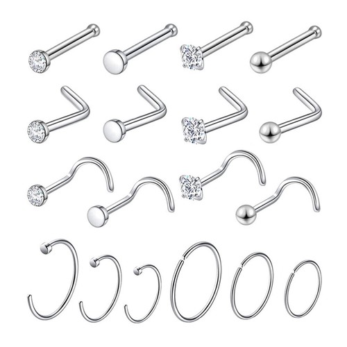 18 Stück Nasenstecker Ring Miss Herren und Damen Ringe Creolen Edelstahl