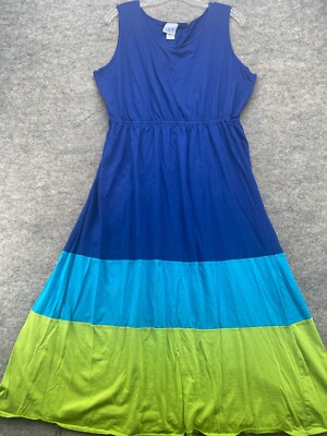 BFA Classics Dress Size 1X Vintage Fit And Flare Blue Color Block  Sleeveless Sun | eBay