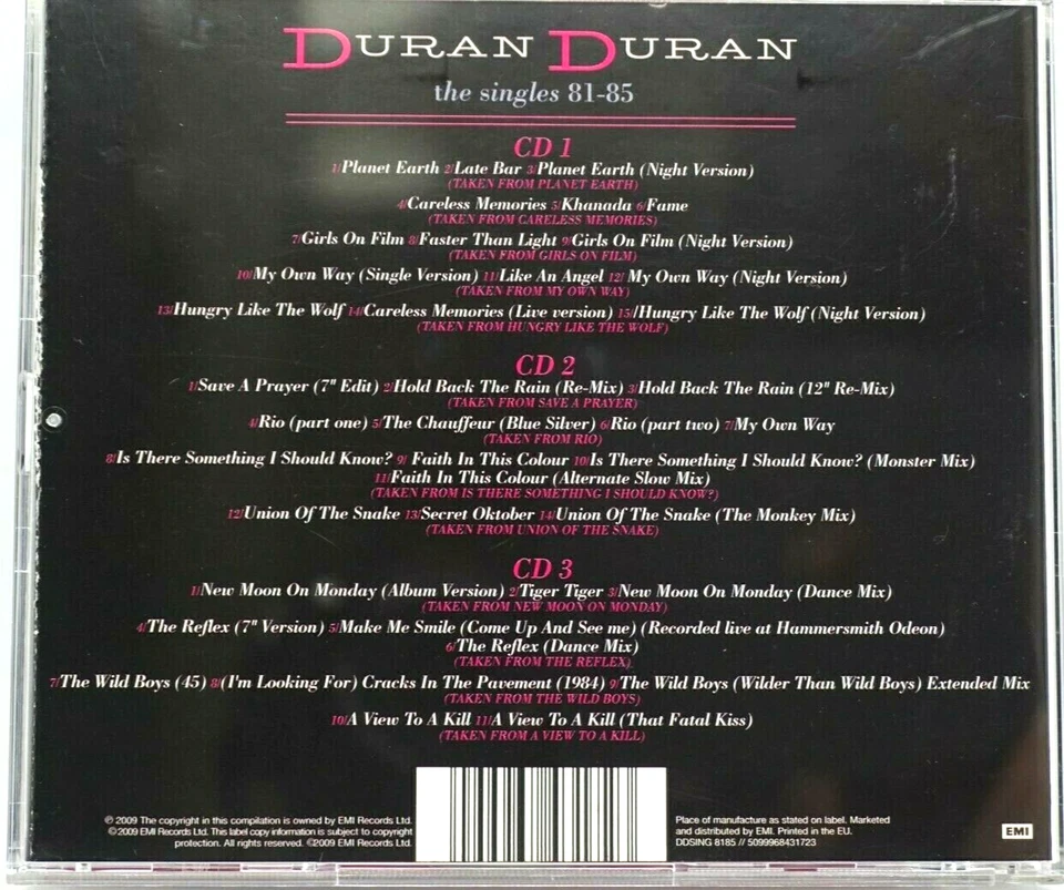 Duran Duran : The Singles 81- 85  3CD Album Box Set - Fat Jewel Case - RARE - Image 2 of 3
