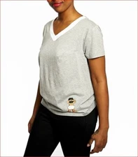 DUBGEE by WHOOPI women t-shirt tee 8012-A grey white modal cotton sz XL $98