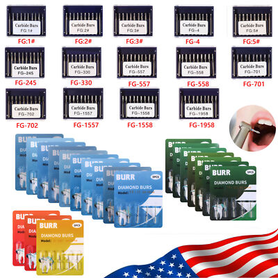 10pcs Dental Carbide Drills Burs /100pcs Diamond FG Bur for High Speed Handpiece