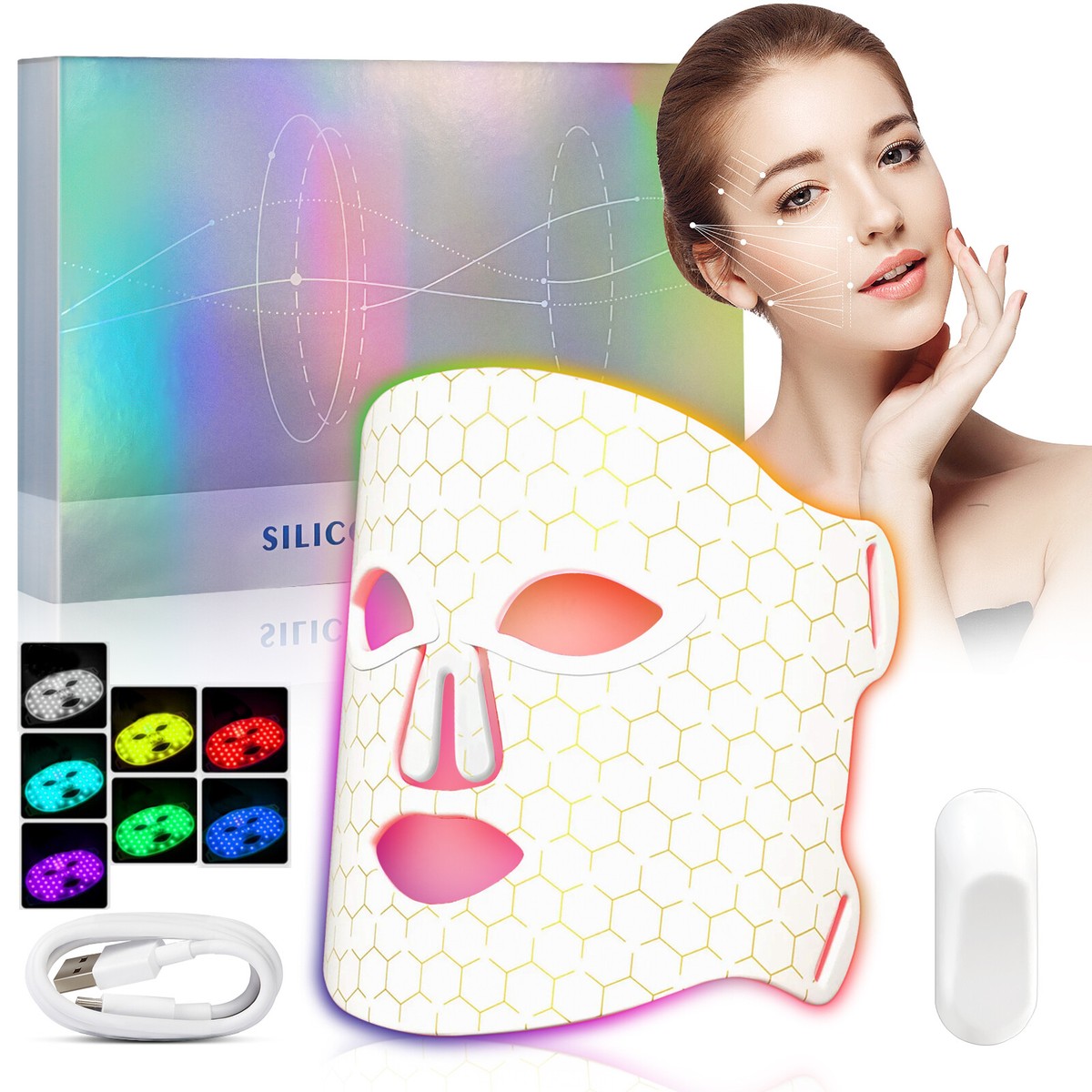 7 Color LED Face Mask Light Therapy Mask Cordless for Facial
