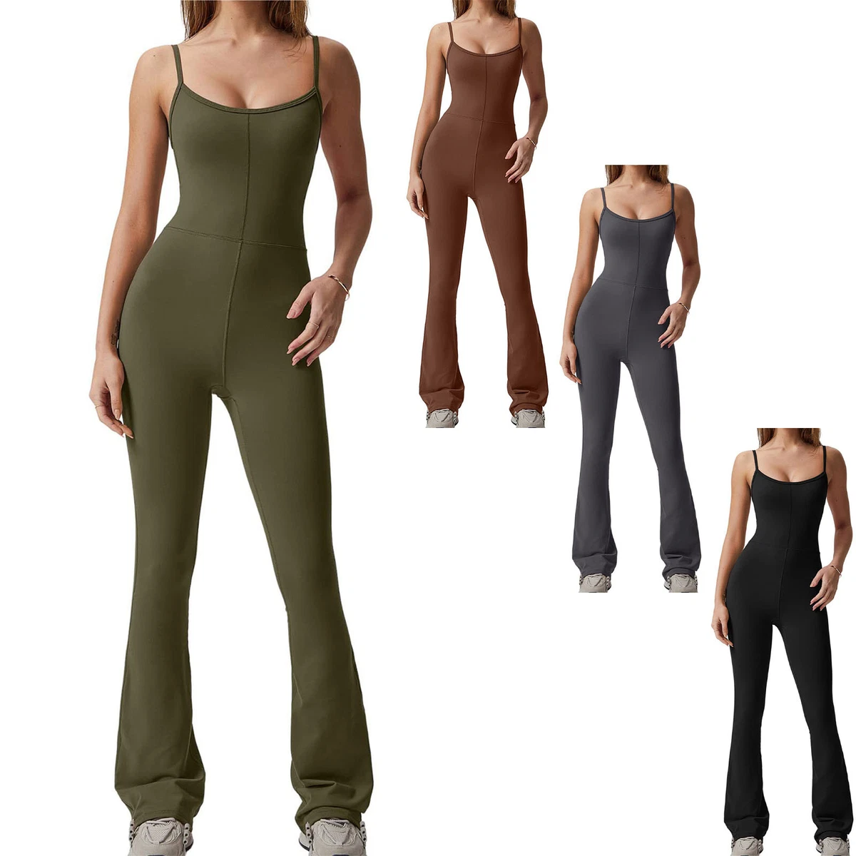 Womens Rompers Workout Bodysuit Bell Bottoms Jumpsuit Athletic