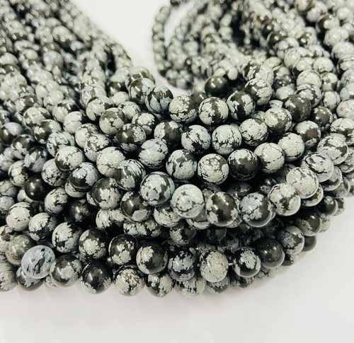 2 Strand Natural Black Snowflake Obsidian 15" Round Beads Gemstone 4mm 6mm 8mm - 第 1/7 張圖片