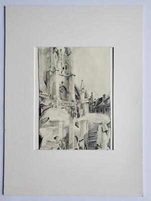 Zeichnung Bleistift Stadt Kirche Wolfgang Schmitz Signiert 1994