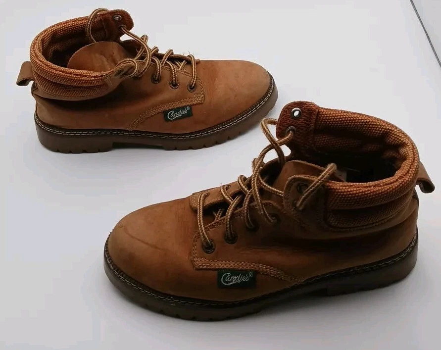 Botas de trabajo vintage Candies de cuero tostado zapatos para mujer talla 8,5, suela gruesa Foto 3 de 4