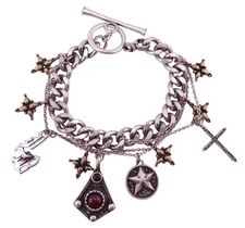 Lucky Brand Silvertone Thick Curb Chain Dangle Charm Bracelet 8" NWOT