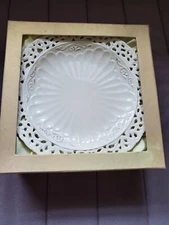 Vintage Regali Bombonier Cake Dish Italian Made Porcelain, 10" Off White Unused