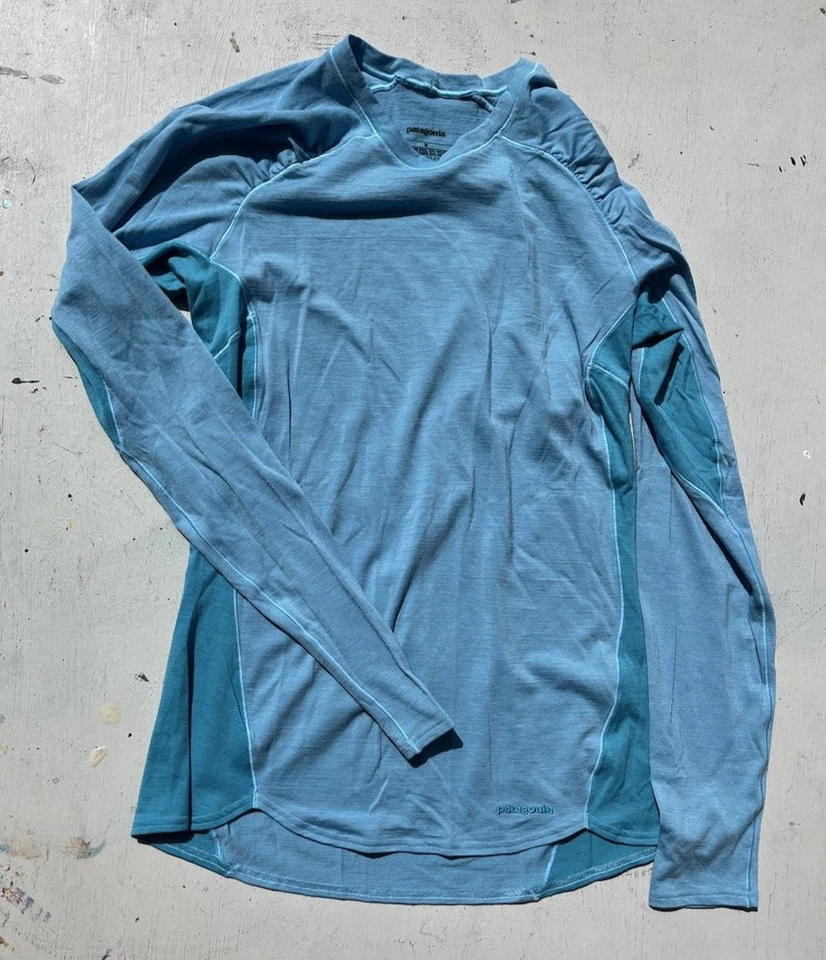 Camisa Para Mujer Patagonia Azul Capa Base LS Pullover M Lana Respiración Elastizada Senderismo Foto 4 de 4