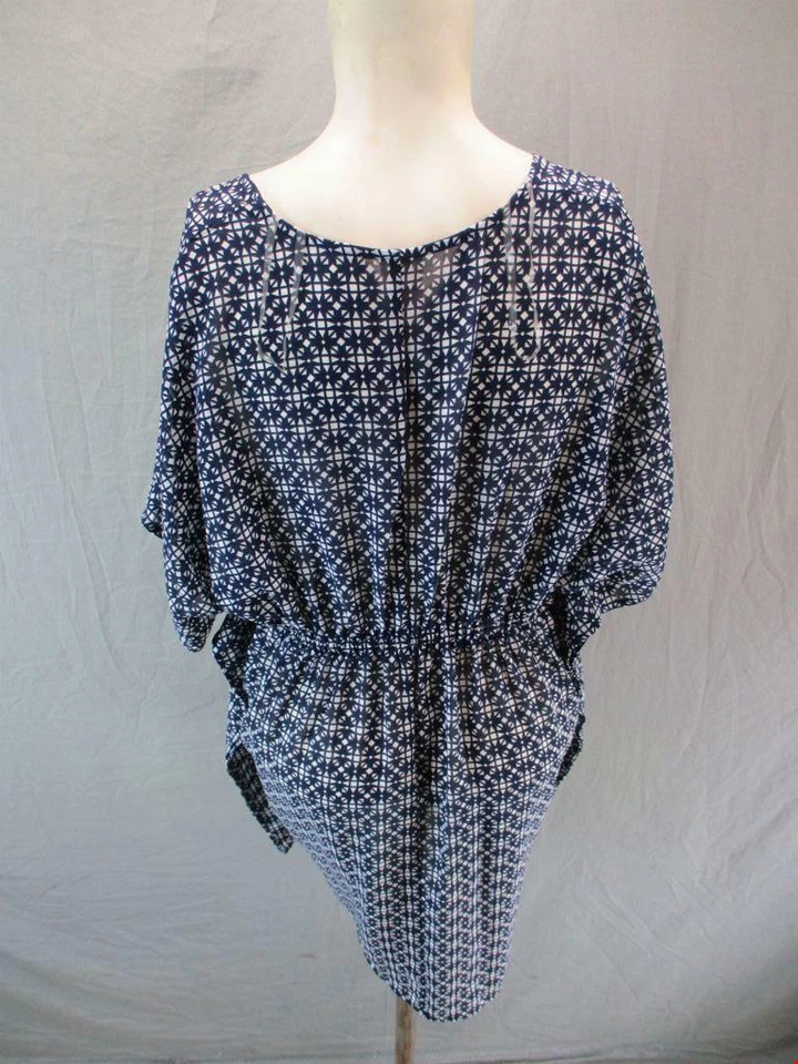 Top de playa Merona talla S para mujer azul marino/blanco manga corta cuello en V 6G725 Foto 4 de 4