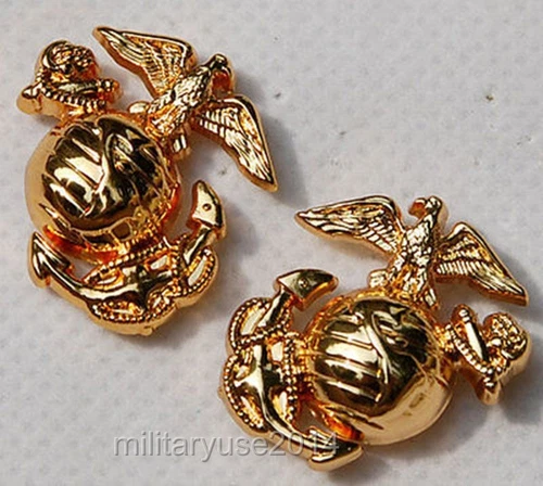 Pair USMC US Marine Corps Marines Emblem Insignia Collar Badge Pin