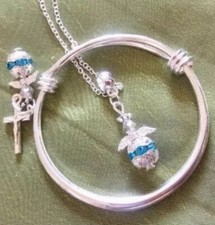 child Bangle & Angel Blue Charm + Silver Plt 18” CHain.