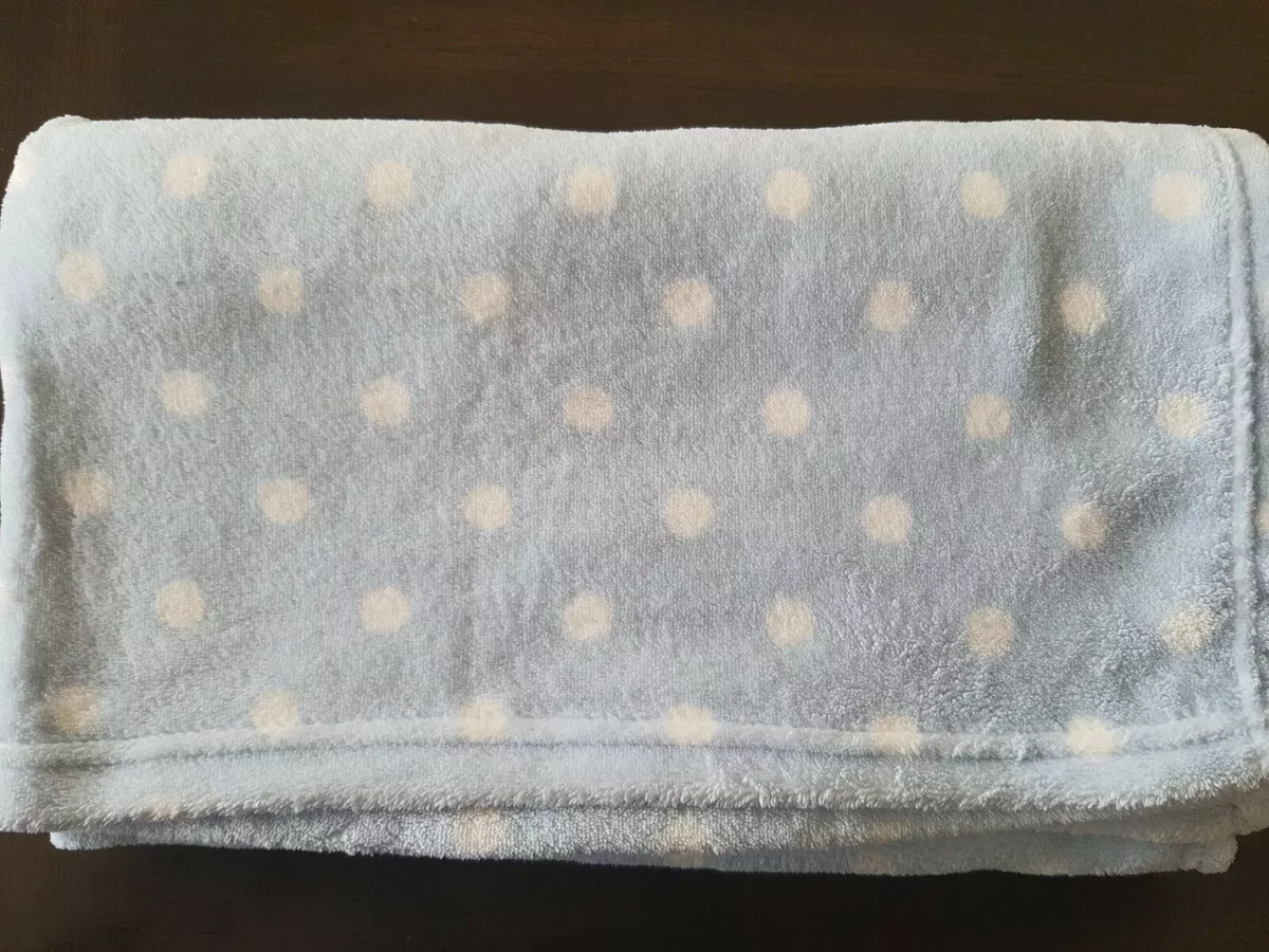 WALMART WAL MART BABY BOY PLUSH FLEECE BLANKET light BLUE WHITE POLKA DOT