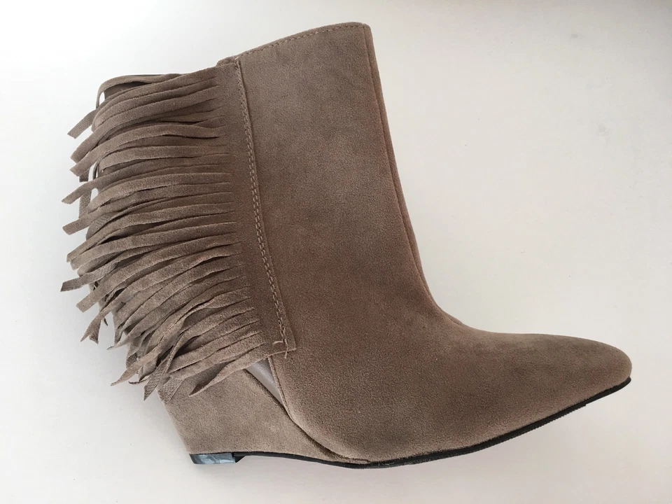 QUPID женщин новый размер 6 серо-коричневый искусственной замши и кожи Maddox на танкетке каблуки ботинки - Изображение 4 из 4