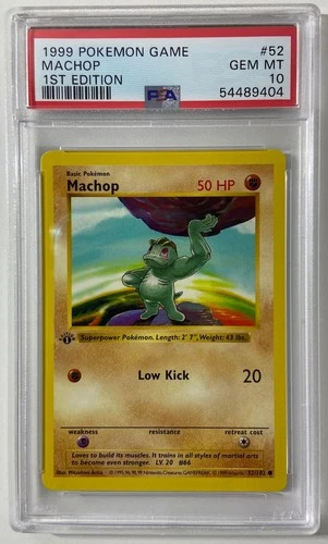 Pokemon - Base Set 1st Edit. 1999 Shadowless "MACHOP" PSA 10 Gem/Mint #52/102.