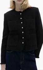 Mango MNG Black Tweed Button Lady Blazer Jacket Women M NWT Dress Coat