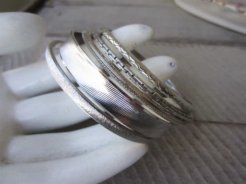 Vintage Signed TRIFARI Silver Tone Bangle BRACELET LOT Textured Stacked Mixed