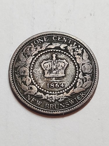 1864 One Cent Penny New Brunswick Canada Queen Victoria Coin - Lot BT563 - Picture 1 of 2