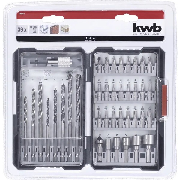 Kwb 108955 39Teilig Bohrer- Und Bit-Sortiment Metall, Stein, Beton, Holz,-image