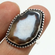 Black Botswana Agate Gemstone Handmade Fashion Ethnic Jewelry Ring 8" SR 5010