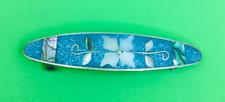 Mexican Mother of Pearl and Abalone Shell Teal Blue Enamel Inlay Flower Barrette