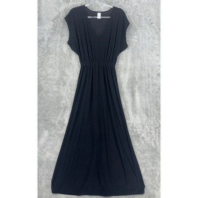 West Loop Dress Womens Medium Maxi Lightweight Flowy Elastic Waist Black Modest