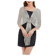 Sparkling Metallic Shawls and Wraps for Evening A.silver With Silver Buckle 