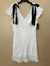 Women  s Wild Fable Short Sleeve Mini A-Line Dress White With Black Bows Size L