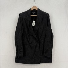 INC International Concepts Blazer Womens M Gray Cheetah Print Double Breasted