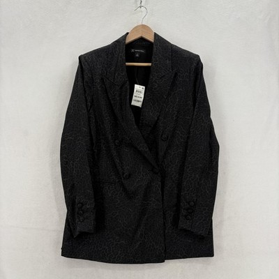 INC International Concepts Blazer Womens M Gray Cheetah Print Double Breasted