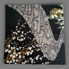 Japanese Black Floral Handkershef Sakura Blooming 16  x16  Uno Chiyo Brand