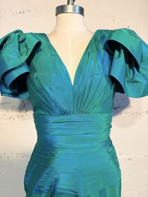 1980s Vintage Tadashi Neiman Marcus Emerald Green Party Dress Puff Sleeve |  eBay