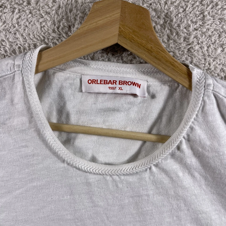 Camiseta Orlebar Marrón Para Hombre Talla XL Blanca Algodón Cuello Redondo Bolsillo Camiseta Informal Slub Foto 3 de 4