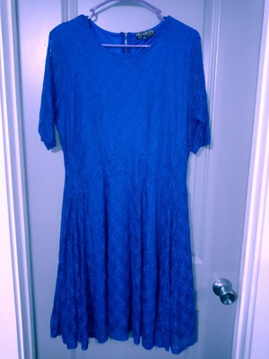 J Glee Women's Blue Lace Midi Fit Flare Zip Up Lined XL Formal Party Wed..Dress 