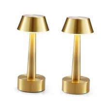 2 Pack Small Cordless Table Lamp, Battery Operated Lamp for Restaurant Gold