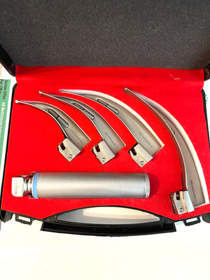 Fiber Optic Laryngoscope Set, Macintosh, 4 Blades,Diagnostic, Larynx, Premium CE