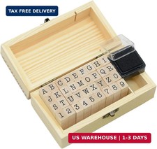 Pack of 36 Pcs Small Wooden Rubber Stamps 0.2 Inch of Letter and Number for DIY
