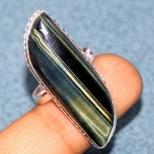 925 Silver Plated Black Tiger Eye Ring US 9 Modern Gifts Most Beautiful GW