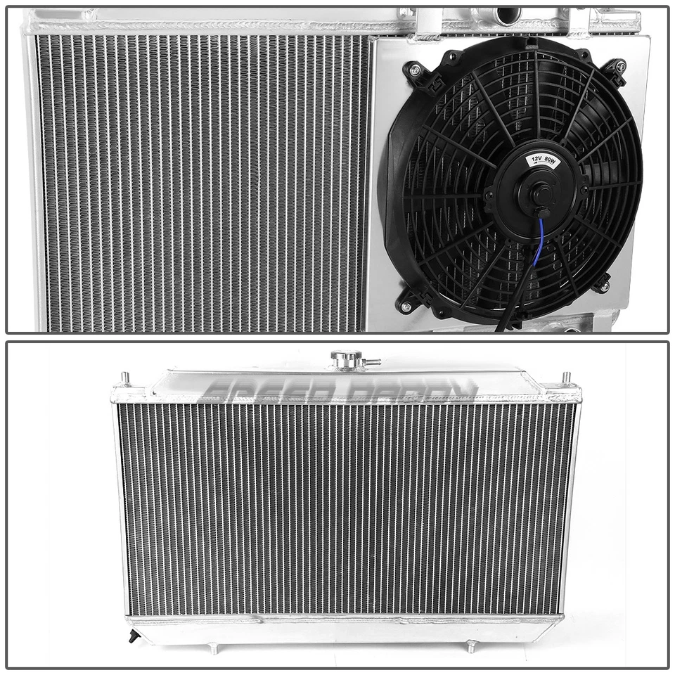 Repuesto de radiador de rendimiento de refrigeración de 2 filas + cubierta de ventilador de tracción para 90-93 Integra Foto 2 de 4