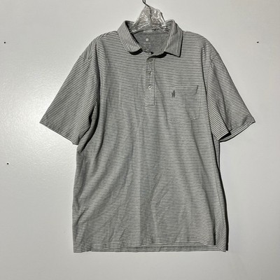 Johnnie-O Hangin Out Mens XL Gray White Striped Short Sleeve Polo Shirt M65