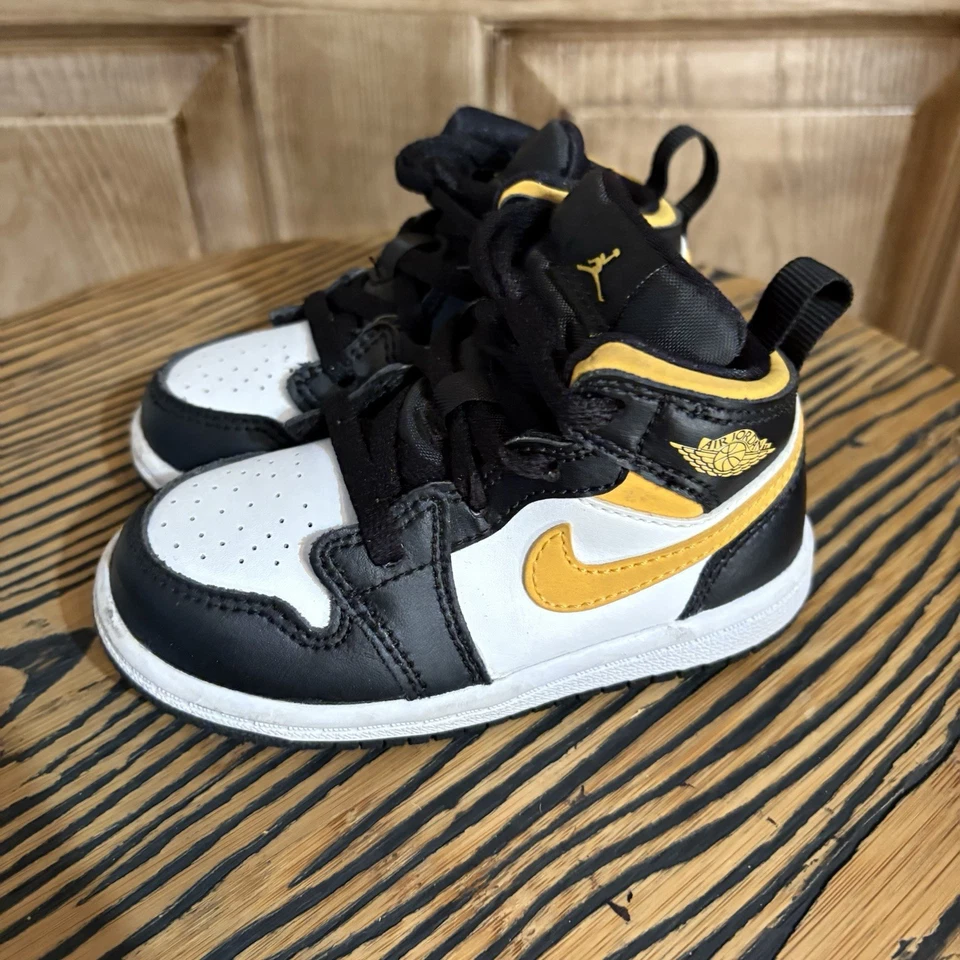 Nike AF1 Air Force 1 Mid Toddler 7c Black University Gold Yellow Black White - Image 2 of 4