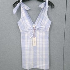 Love Shack Fancy Brynnie Plaid Tide Pool Sleeveless V Neck Tie Minidress Women 0